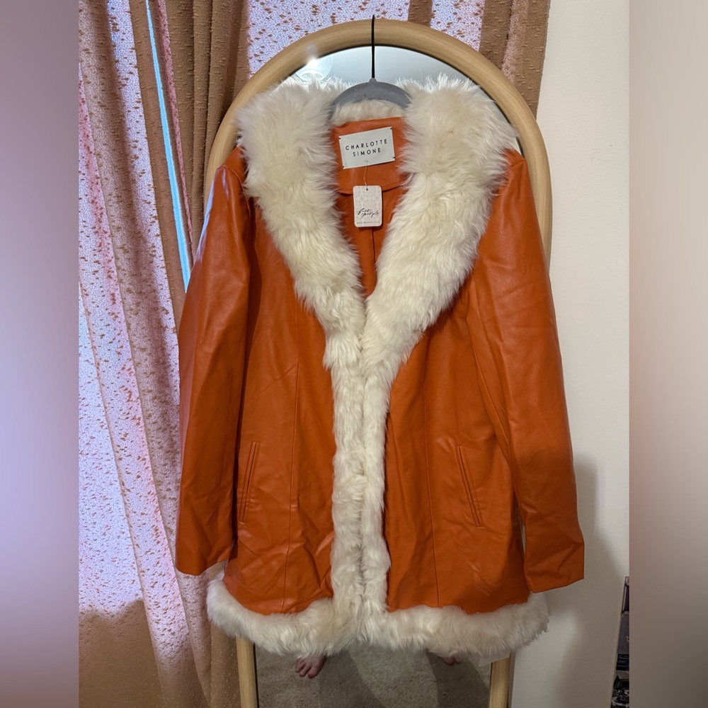 Charlotte Simone Orange Jacket with Cream Faux Fur